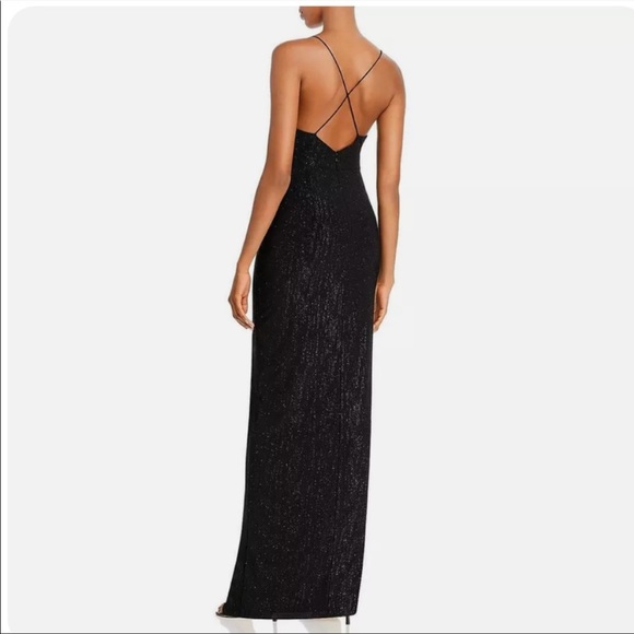 Black metallic NWT Aidan Aidan Mattox deep v gown - Picture 2 of 5